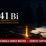 Imagem ilustrativa com texto R$ 41 Bi sobre fundo escuro com notas de real espalhadas, representando fraude bancária