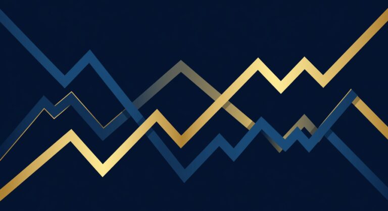 Gráfico do Ibovespa mostrando oscilações do índice da bolsa brasileira com cores azul marinho e dourado