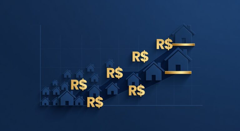 Gráfico mostrando a evolução do IGP-M com ícones de casa e dinheiro representando o impacto no aluguel