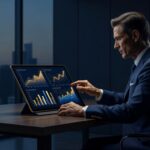 Pessoa analisando investimentos LCI e LCA em tablet com gráficos financeiros