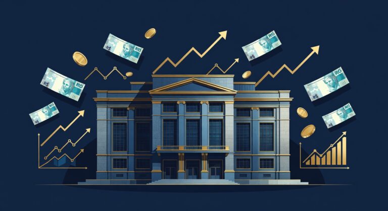 Ilustração do prédio do Banco Central do Brasil representando o controle da economia nacional