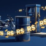 Barril de petróleo com símbolos econômicos brasileiros representando impacto no cotidiano