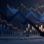 Gráfico mostrando queda da economia brasileira durante período de recessão com setas indicando declínio
