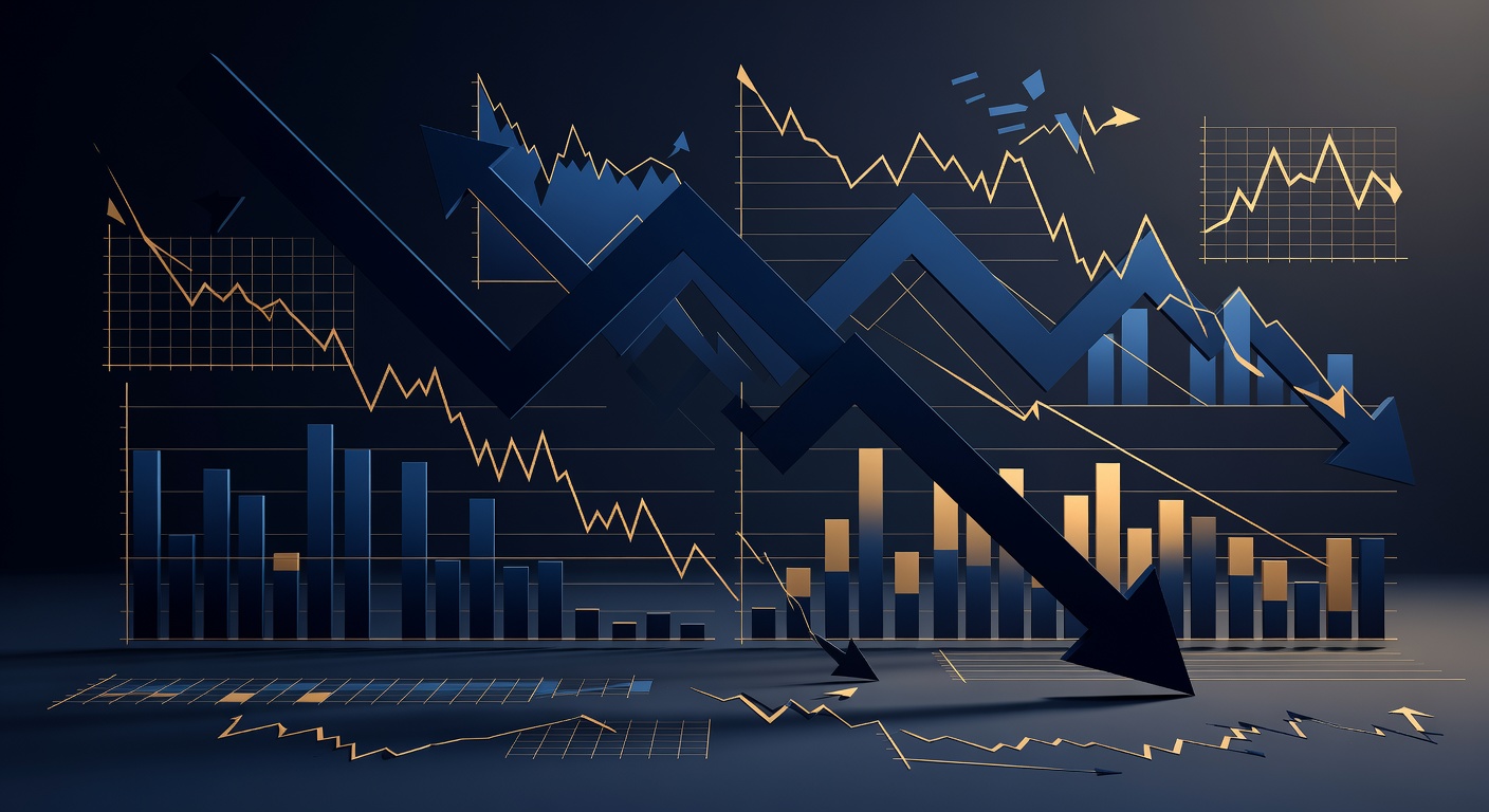 Gráfico mostrando queda da economia brasileira durante período de recessão com setas indicando declínio
