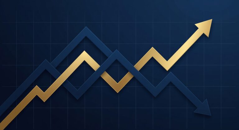 Gráfico com setas para cima e para baixo representando a variação de investimentos em renda variável