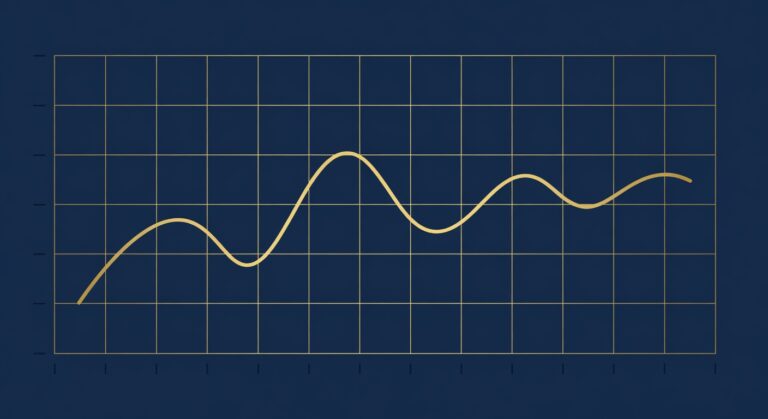 Gráfico mostrando a variação da taxa Selic ao longo do tempo com elementos visuais em azul marinho e dourado