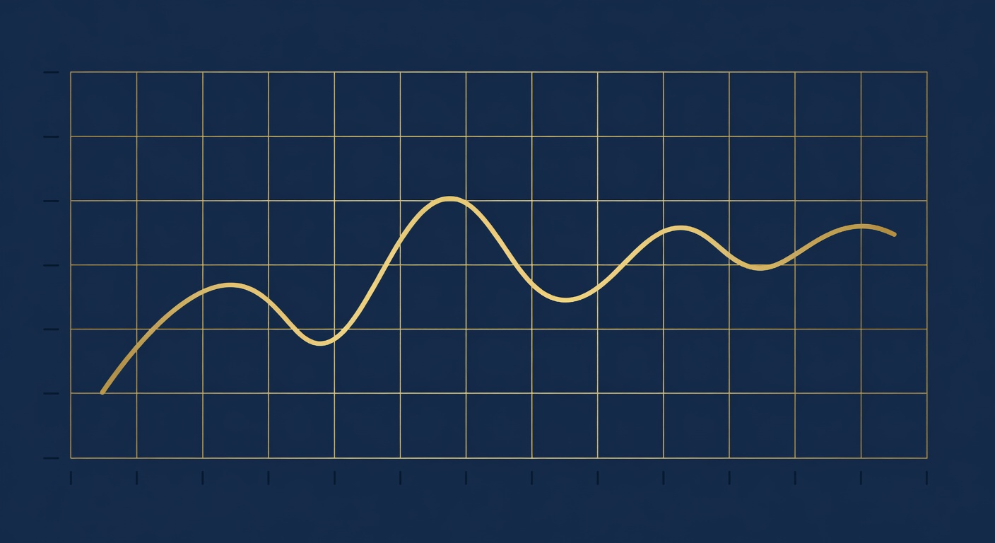 Gráfico mostrando a variação da taxa Selic ao longo do tempo com elementos visuais em azul marinho e dourado