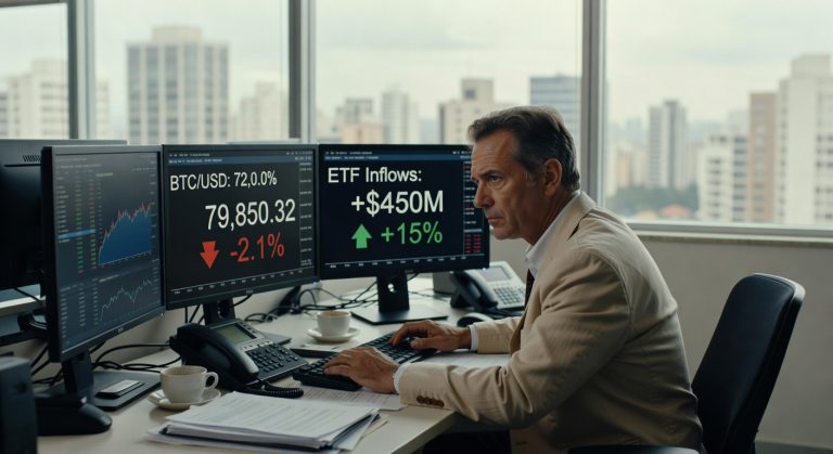 Bitcoin recua para US$ 80 mil apesar de entrada recorde de US$ 1,1 bi em ETFs. Entenda a resistência técnica e o impacto para investidores brasileiros.