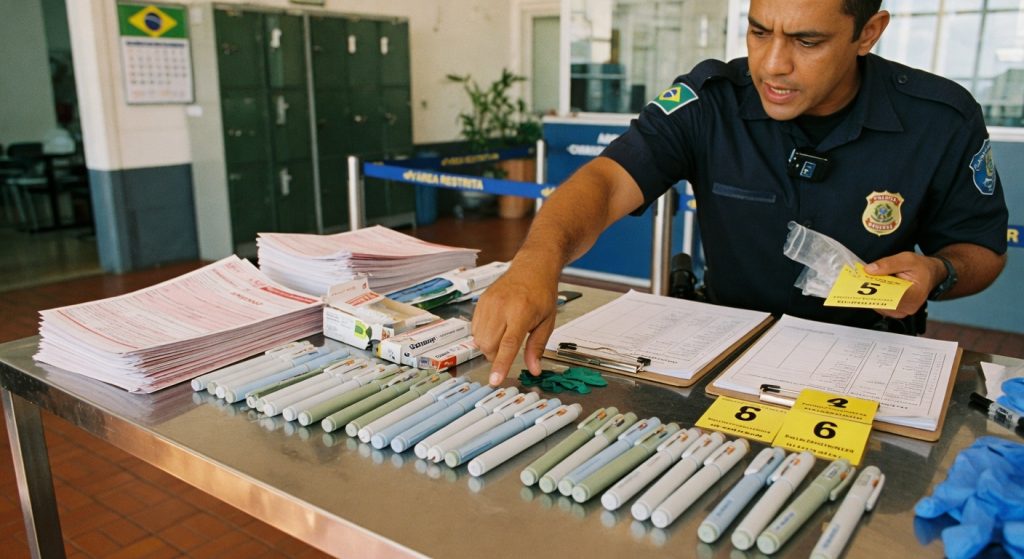 Apreensões de canetas emagrecedoras irregulares crescem 30% em 2026. PF e Receita revelam mercado clandestino bilionário com rota do Paraguai ao Rio.