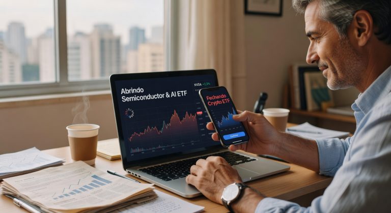 ETFs de semicondutores de IA atraem mais capital que fundos cripto em 2026. Entenda o impacto para investidores brasileiros e a competição por capital de varejo.