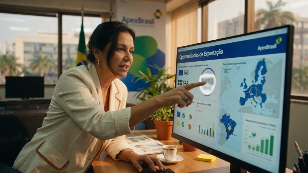 ApexBrasil lança painel com 543 oportunidades de exportação para UE. Ferramenta mapeia produtos com redução tarifária imediata nos 25 países europeus.