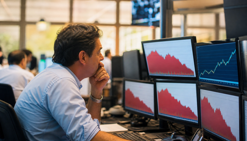 Ibovespa recua 0,31% enquanto dólar sobe 0,88% em sessão de sinais mistos. Entenda o que esse movimento divergente significa para seus investimentos.