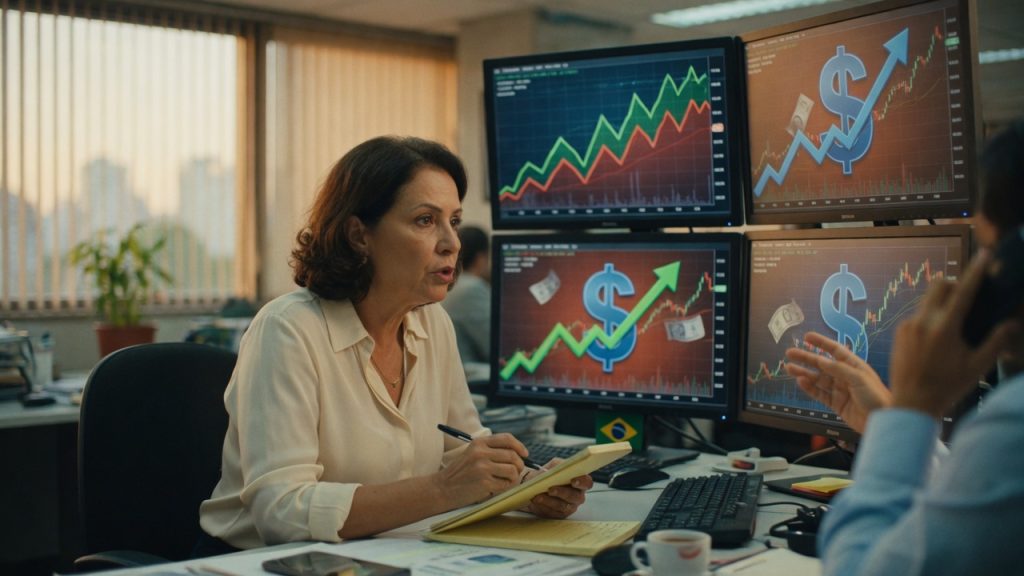 Dólar fecha a R$ 5,113, maior valor em duas semanas, pressionado por queda de 6,33% no petróleo. Ibovespa sobe 0,74% com bancos e mineradoras em alta.
