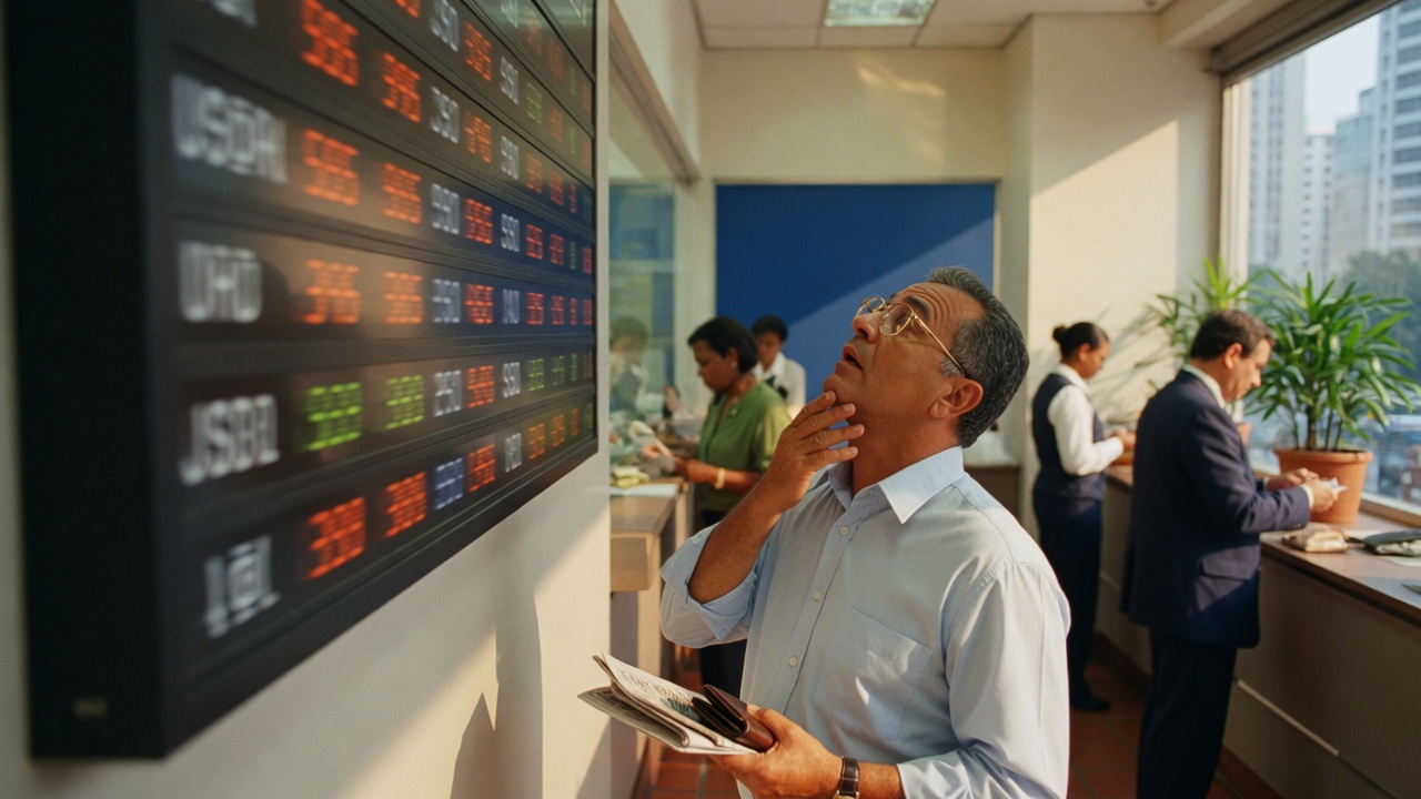Dólar fecha a R$ 5,209, maior patamar desde março, pressionado por juros altos nos EUA. Bolsa cai 0,20% com fuga de investidores estrangeiros.