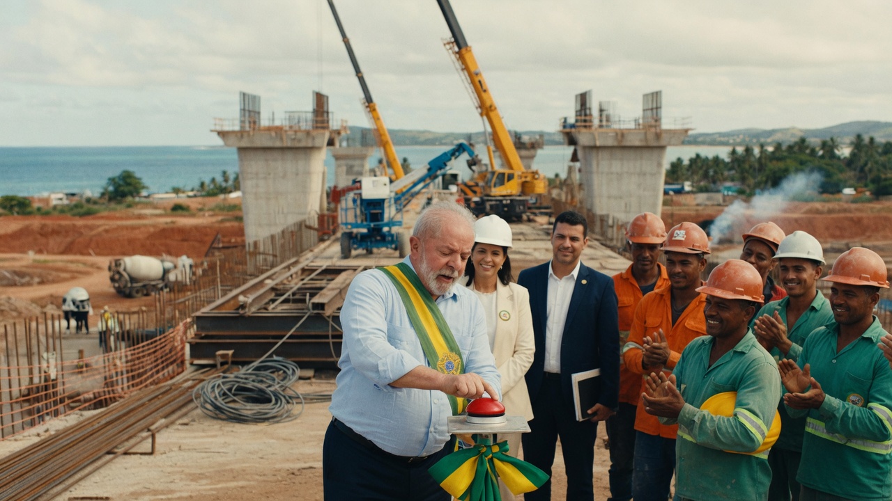 Lula lança megaponte de 12,4 km entre Salvador e Itaparica, uma das maiores obras de infraestrutura do Brasil, mas critica especulação imobiliária no evento.
