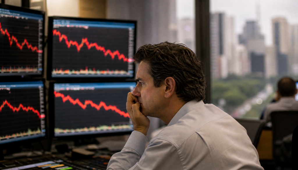 Ibovespa recua 0,93% na abertura desta terça-feira enquanto dólar opera estável com queda de 0,09%. Entenda o descolamento entre bolsa e câmbio.