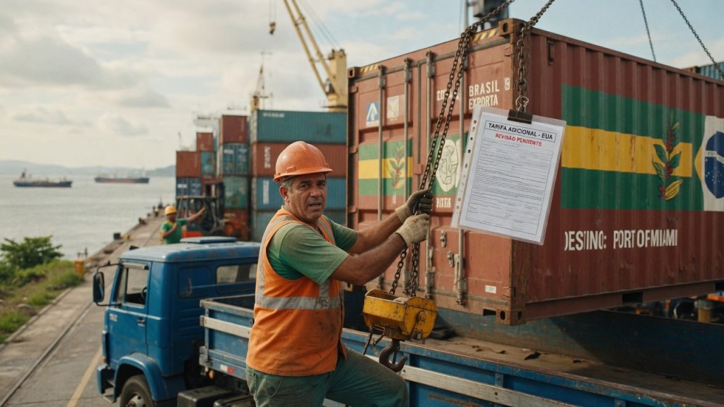 SP e SC concentram 52% do impacto do tarifaço de 25% dos EUA sobre produtos brasileiros. Madeira e granito no centro do conflito comercial.