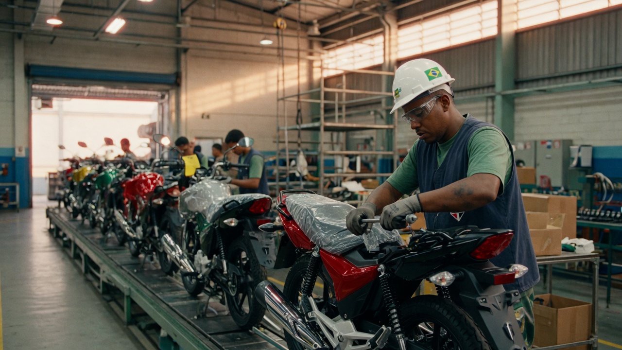 Produção de motos no Brasil atinge 1 milhão de unidades no semestre, maior volume em 15 anos. Crédito para entregadores de app impulsiona setor.