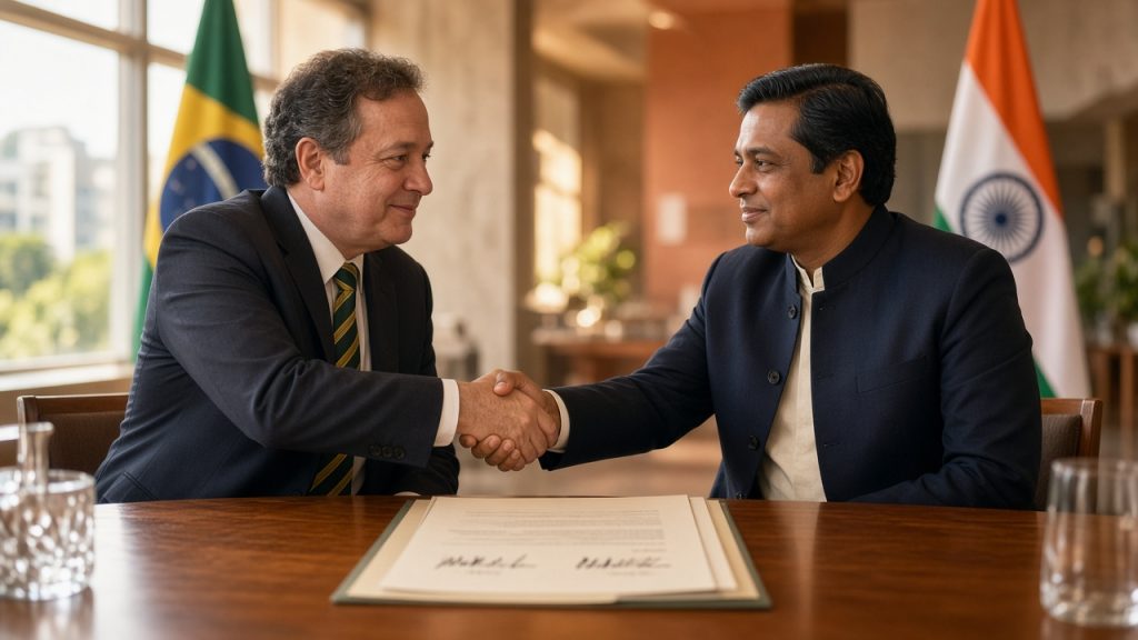 Brasil assina acordo com Índia para alcançar US$ 20 bi em comércio bilateral até 2030, enquanto negocia redução de tarifas americanas na próxima segunda.