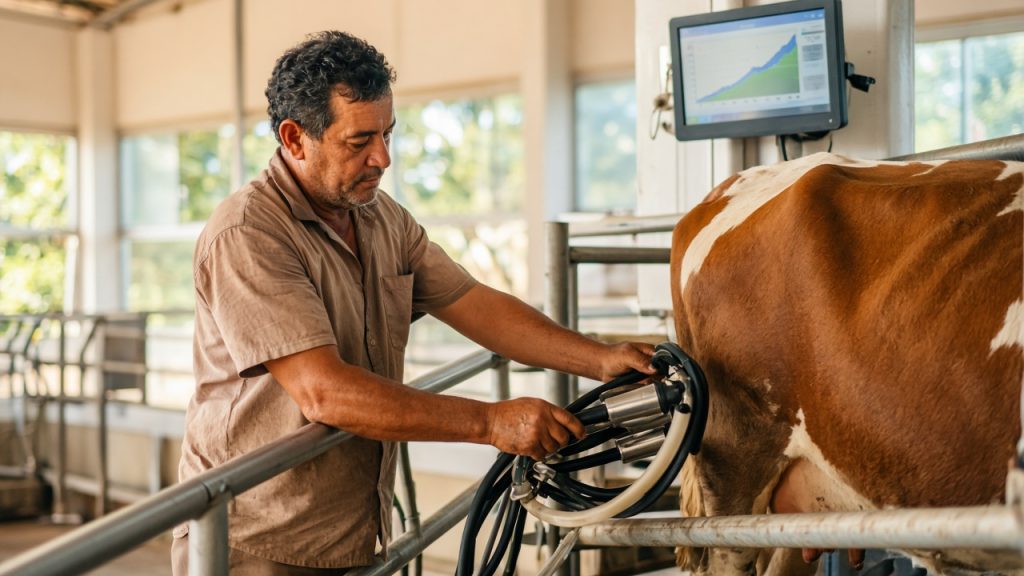 Produção de leite bate recorde de 36,7 bilhões de litros em 2025 com menor rebanho ordenhado desde 1979. Produtividade sobe 5,6%, aponta o IBGE.