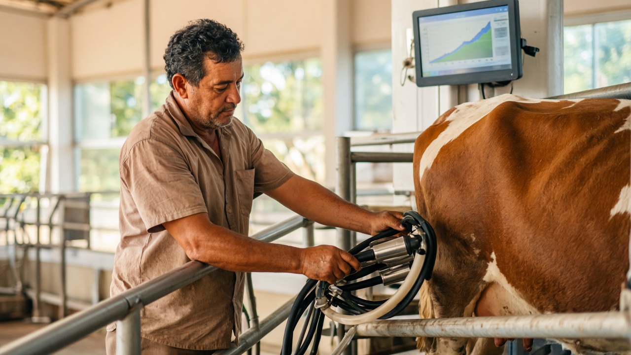 Produção de leite bate recorde de 36,7 bilhões de litros em 2025 com menor rebanho ordenhado desde 1979. Produtividade sobe 5,6%, aponta o IBGE.