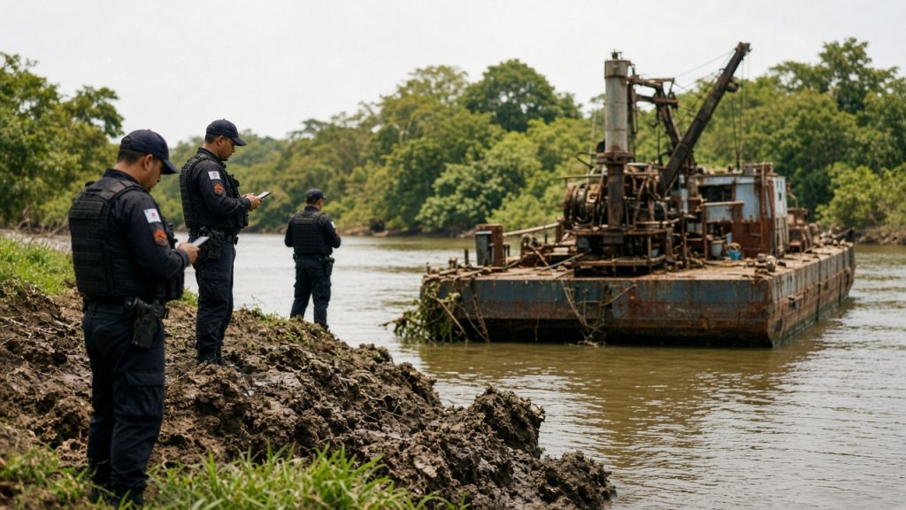 PF localiza três balsas de extração ilegal de ouro no Rio Muriaé, no Norte Fluminense. Entenda os custos econômicos do garimpo clandestino no Brasil.