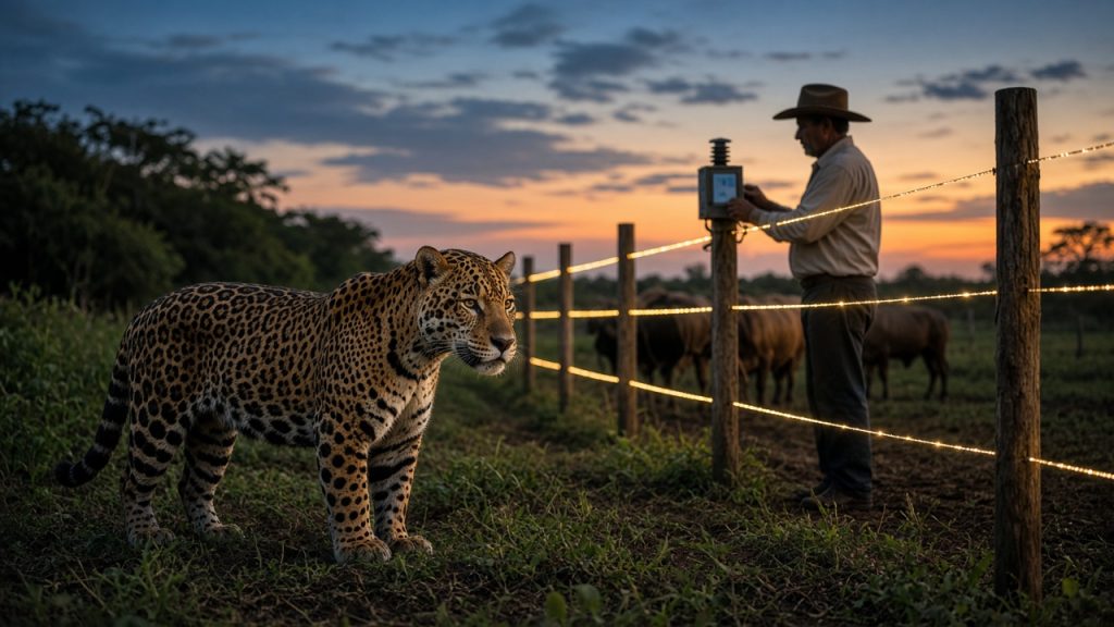 Onça que atacava gado reaparece com filhotes no Pantanal. Cercas elétricas reduziram predação em 83% em pesquisa e mudam a conta econômica do conflito rural.