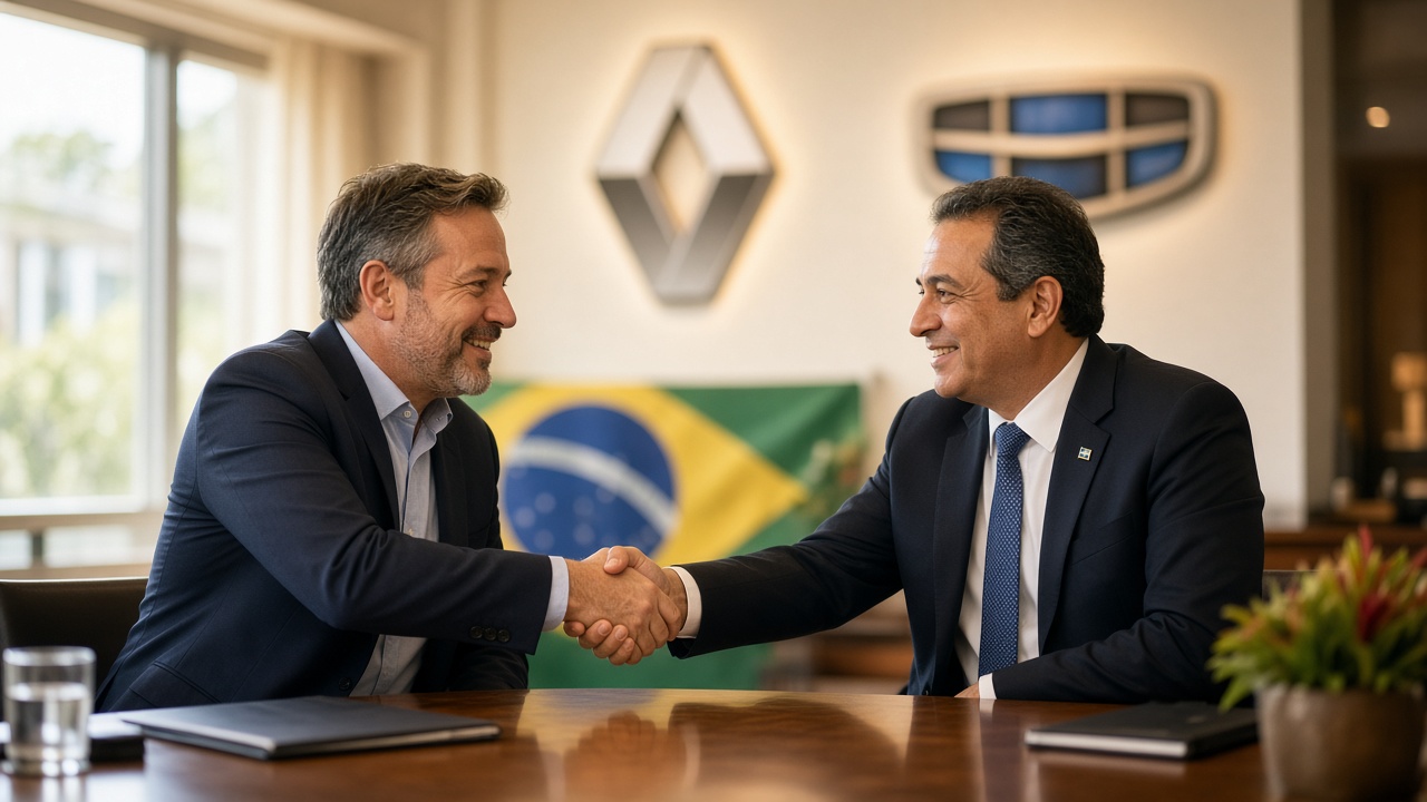 Renault Geely anuncia R$ 2 bi de investimento no Brasil, elevando aporte total a R$ 5,8 bi, com fábrica no Paraná e carro elétrico até 2026.
